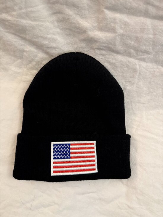 Accessories - Black American Flag Knit Beanie Hat One Size Unisex